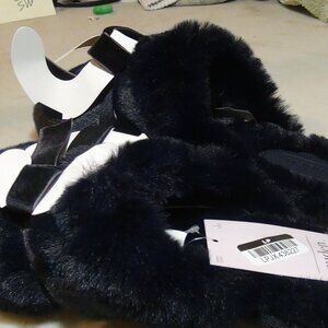 Auden Women's Arbor Faux-Fur Plush Scuff Navy Bow Slippers Size L 9/10